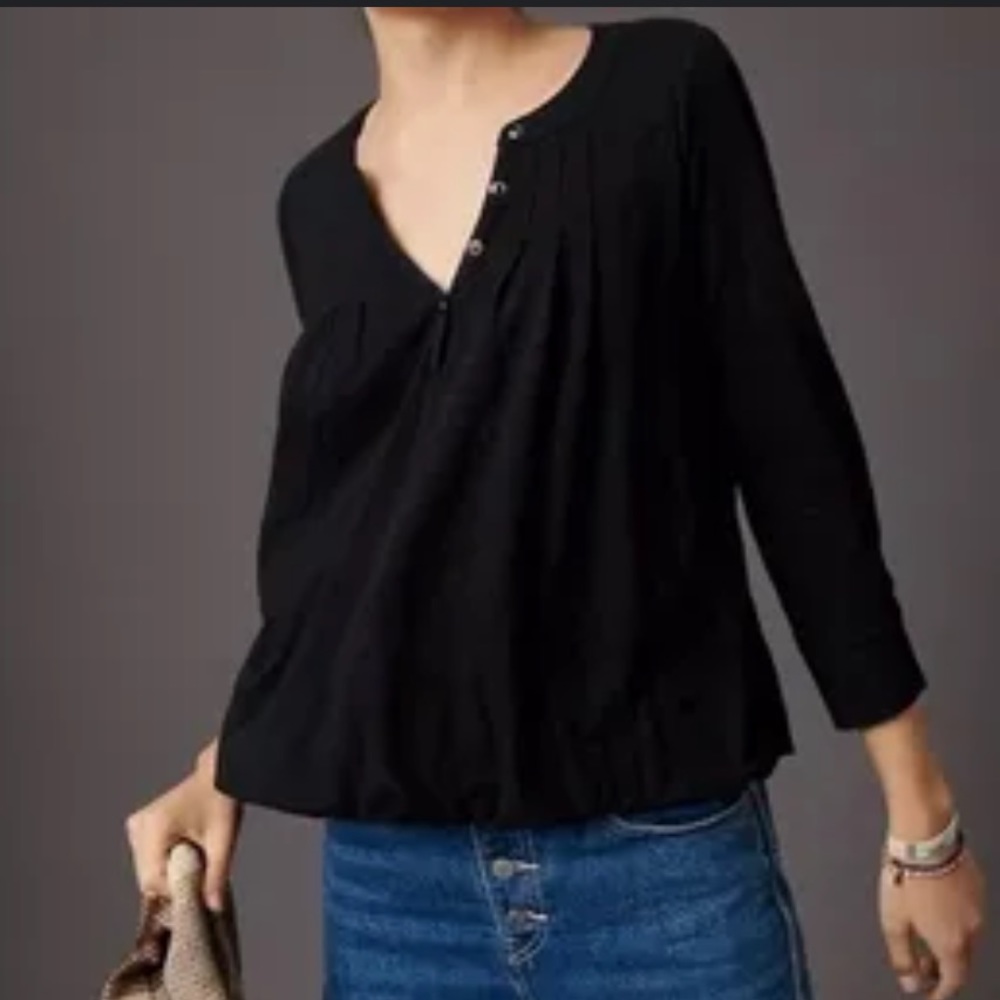 Anthropologie Cobie Pintucked Henley Top Size XS